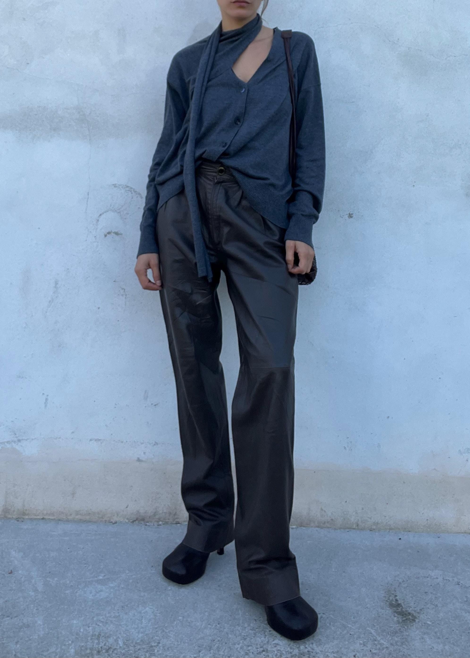 Pantaloni vintage in pelle marrone