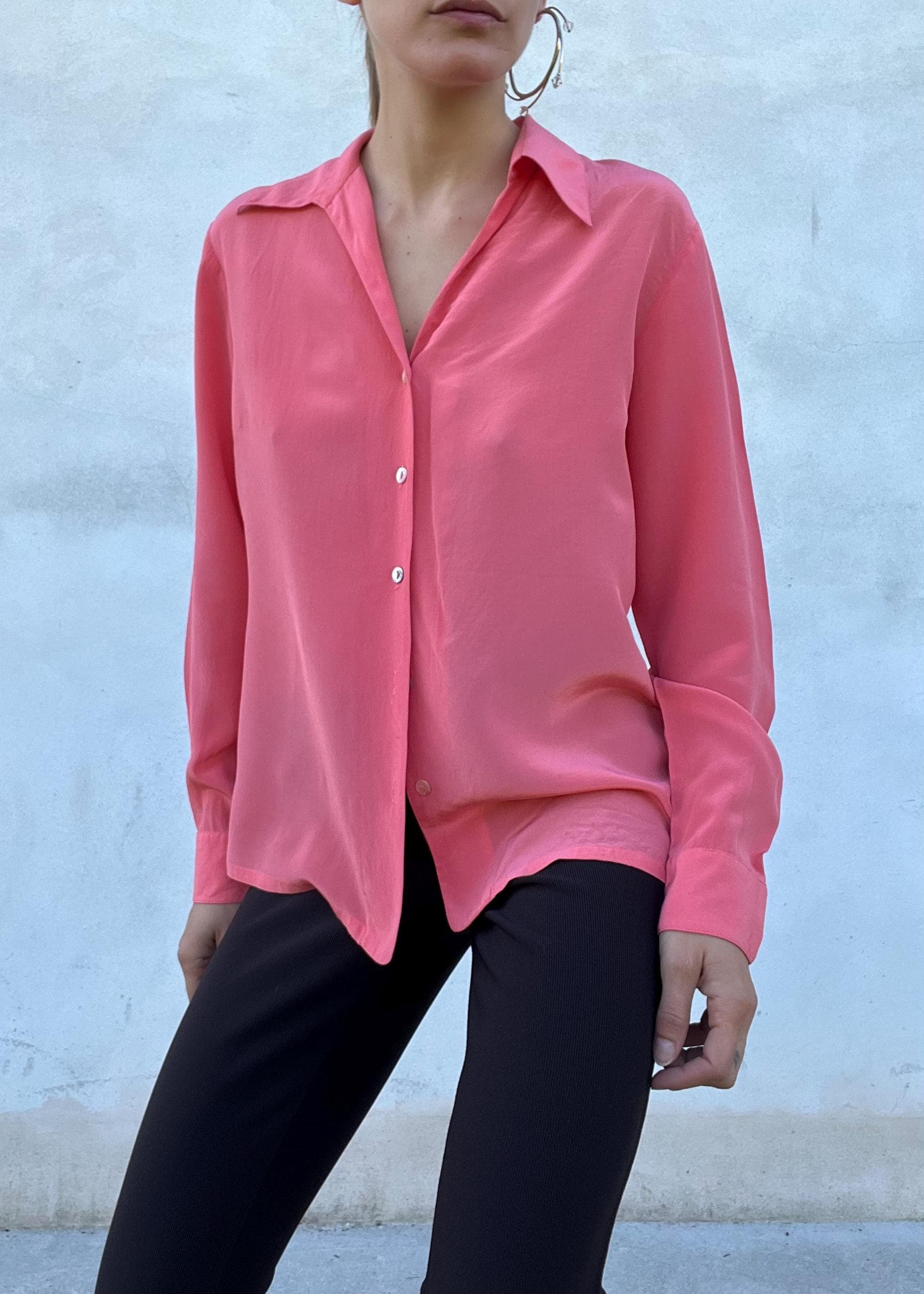 Blouse vintage di seta color corallo