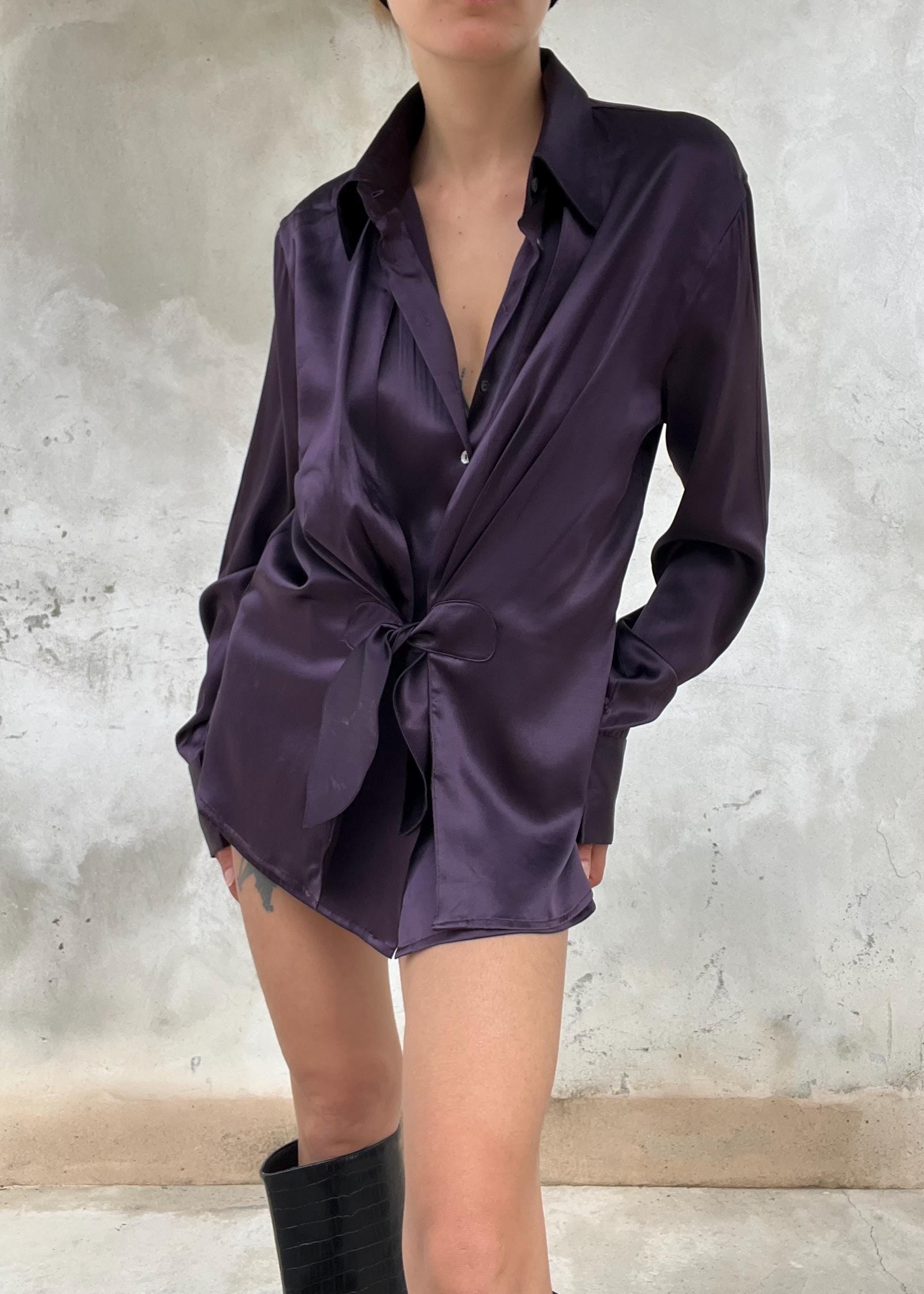 camicia di seta viola