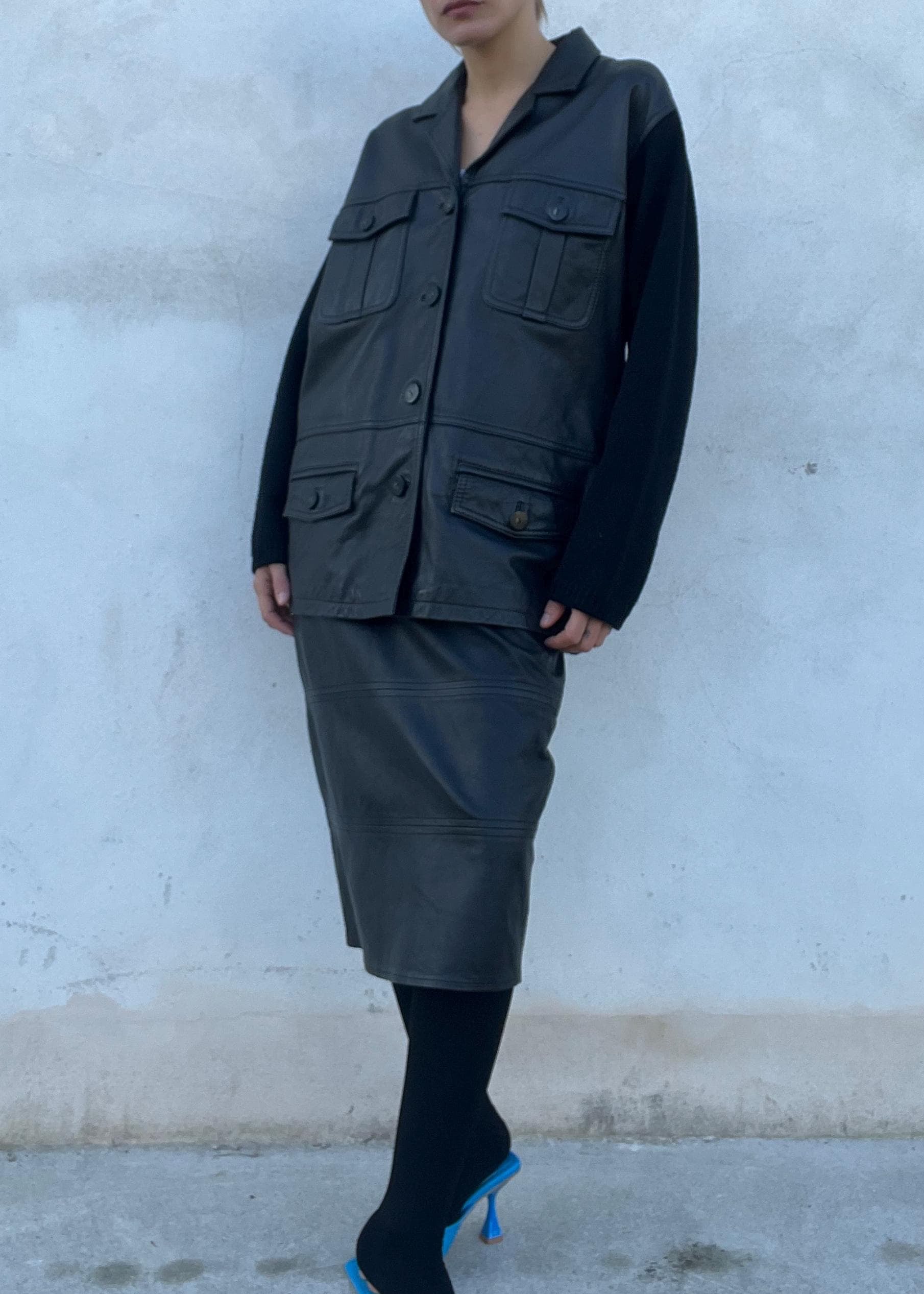 Giacca in pelle con inserti in maglia