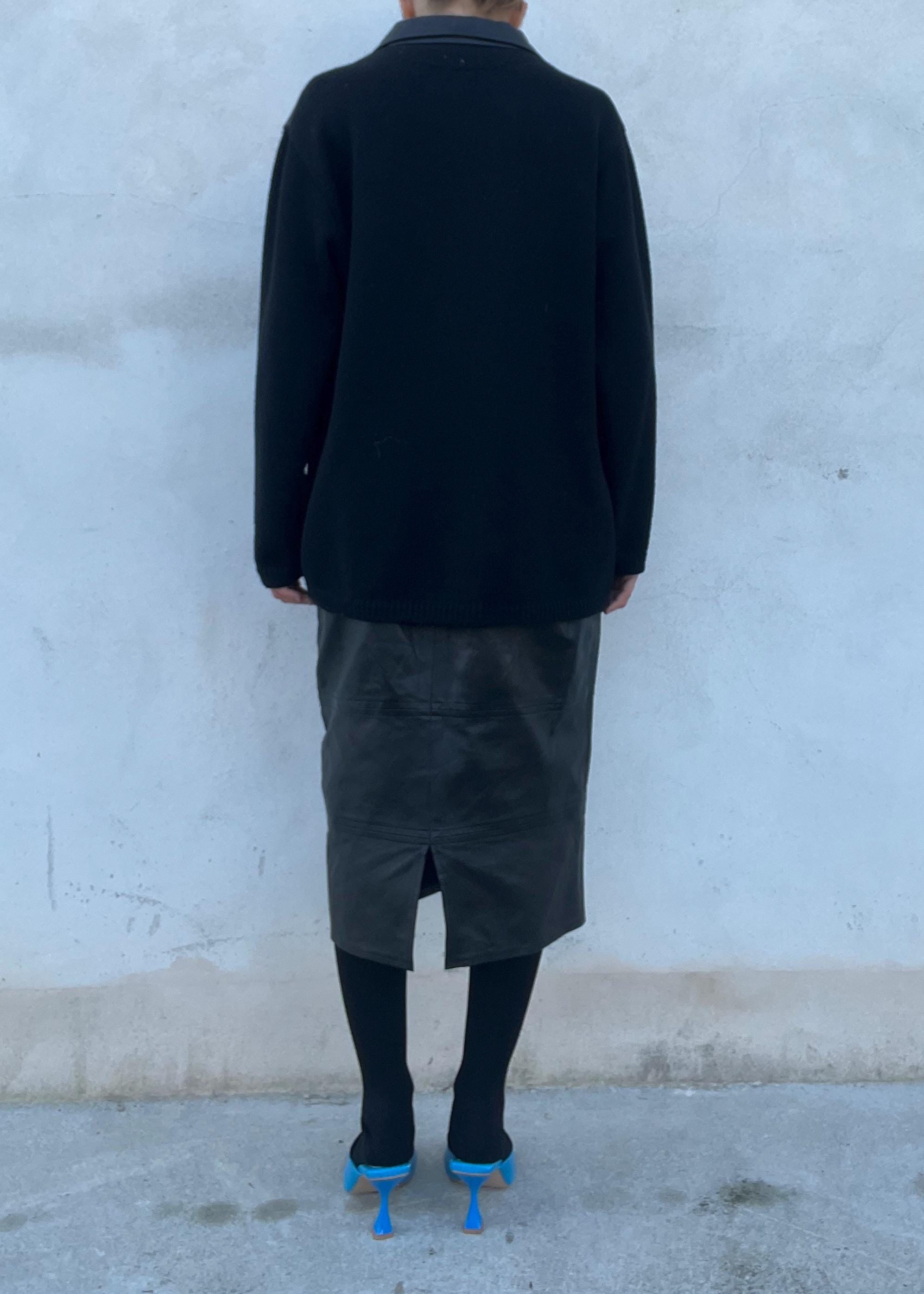 Giacca in pelle con inserti in maglia