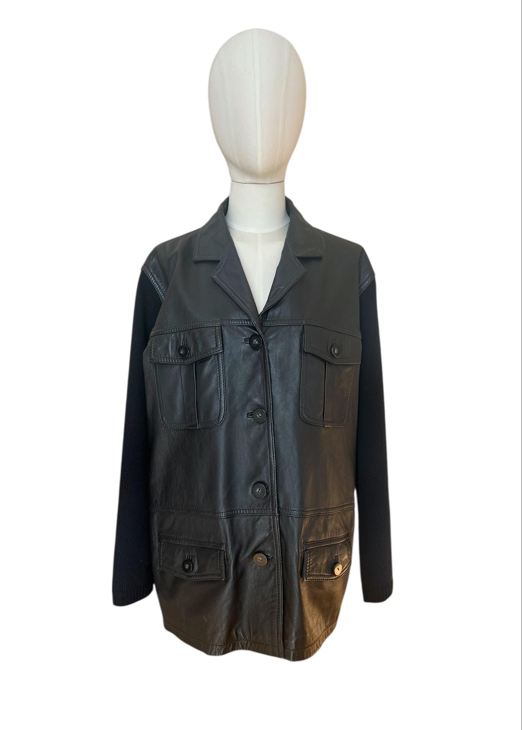 Giacca in pelle con inserti in maglia