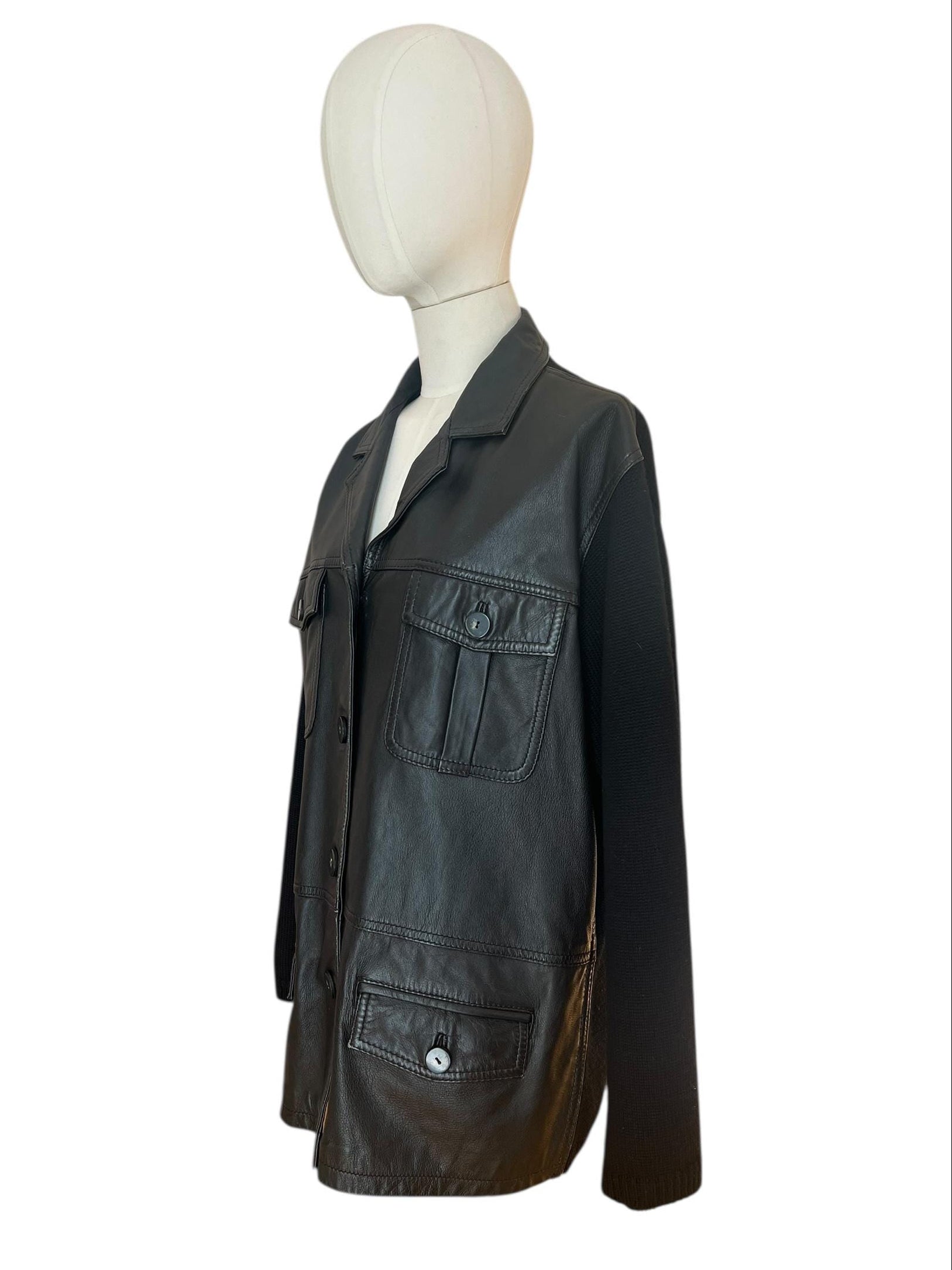 Giacca in pelle con inserti in maglia