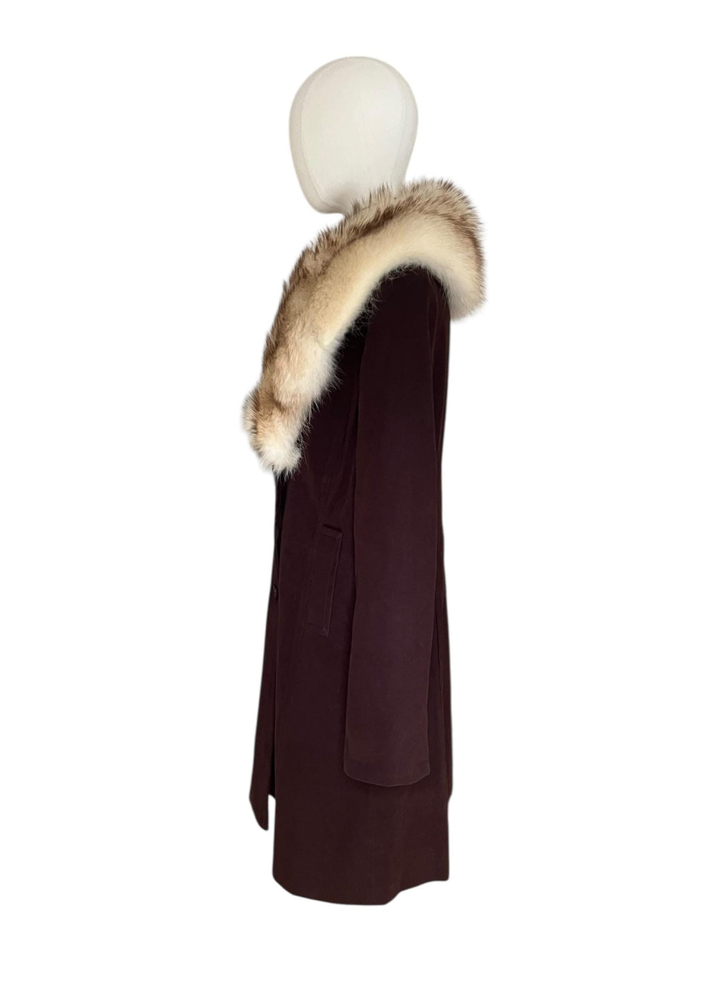 Cappotto marrone y2k con collo visone chiaro