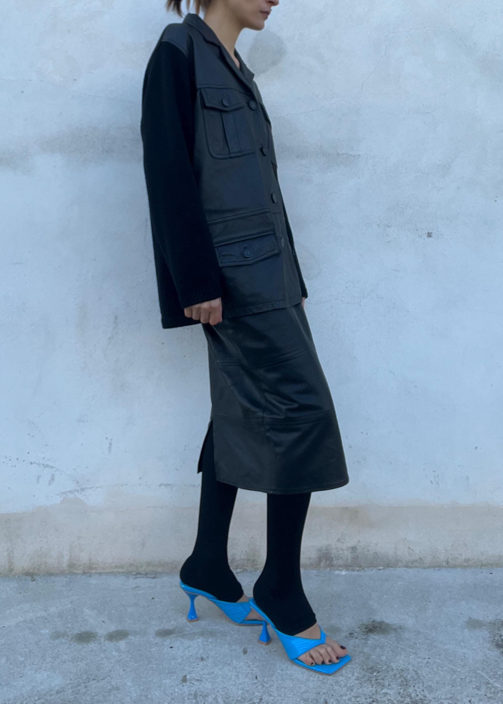 Giacca in pelle con inserti in maglia