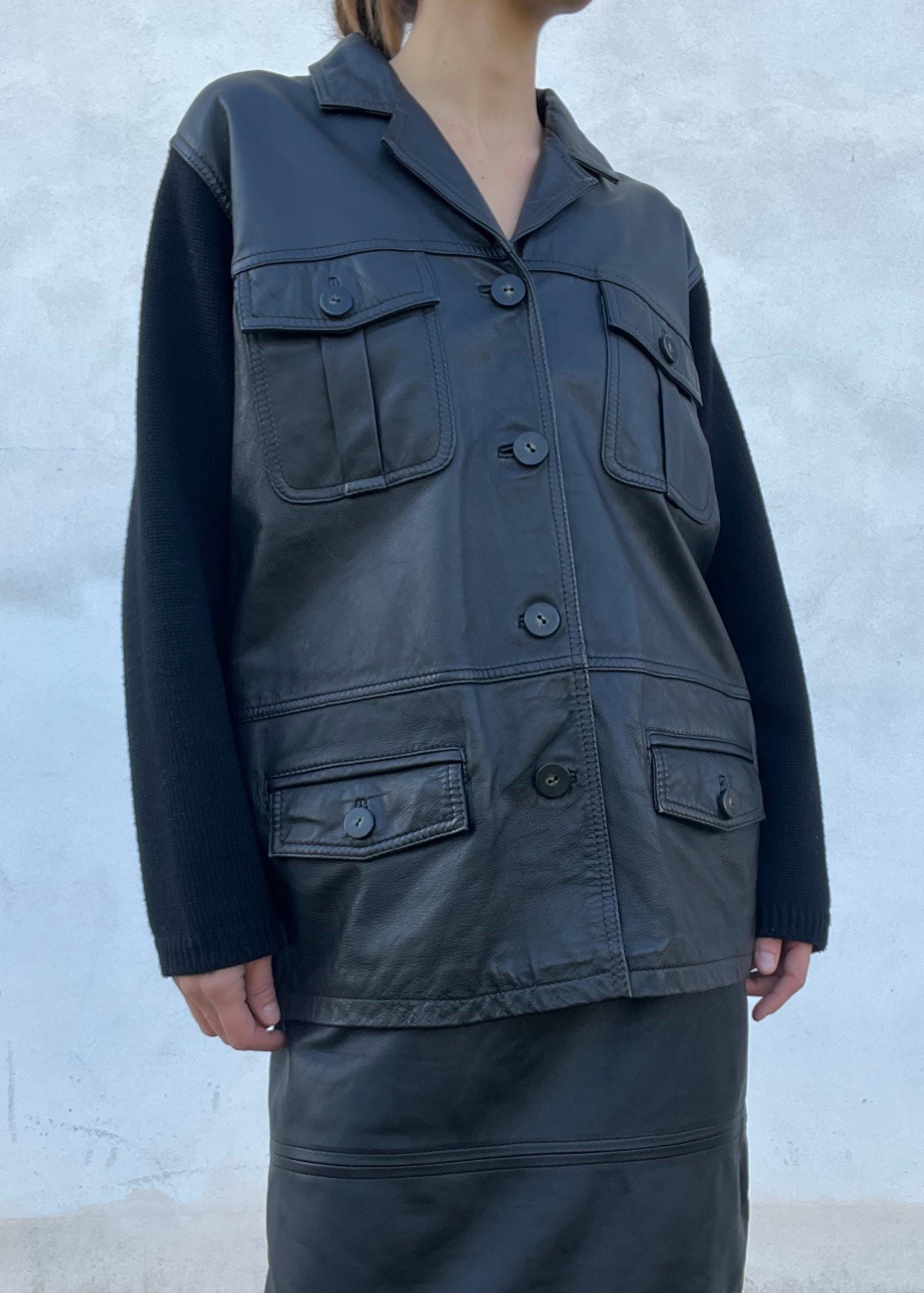 Giacca in pelle con inserti in maglia