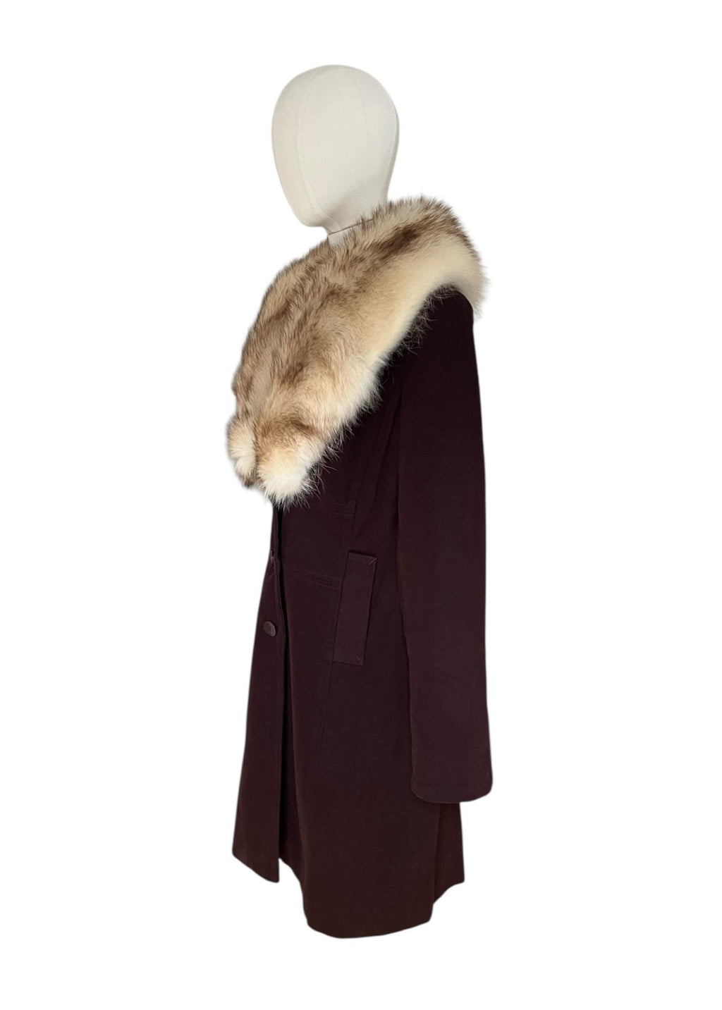 Cappotto marrone y2k con collo visone chiaro