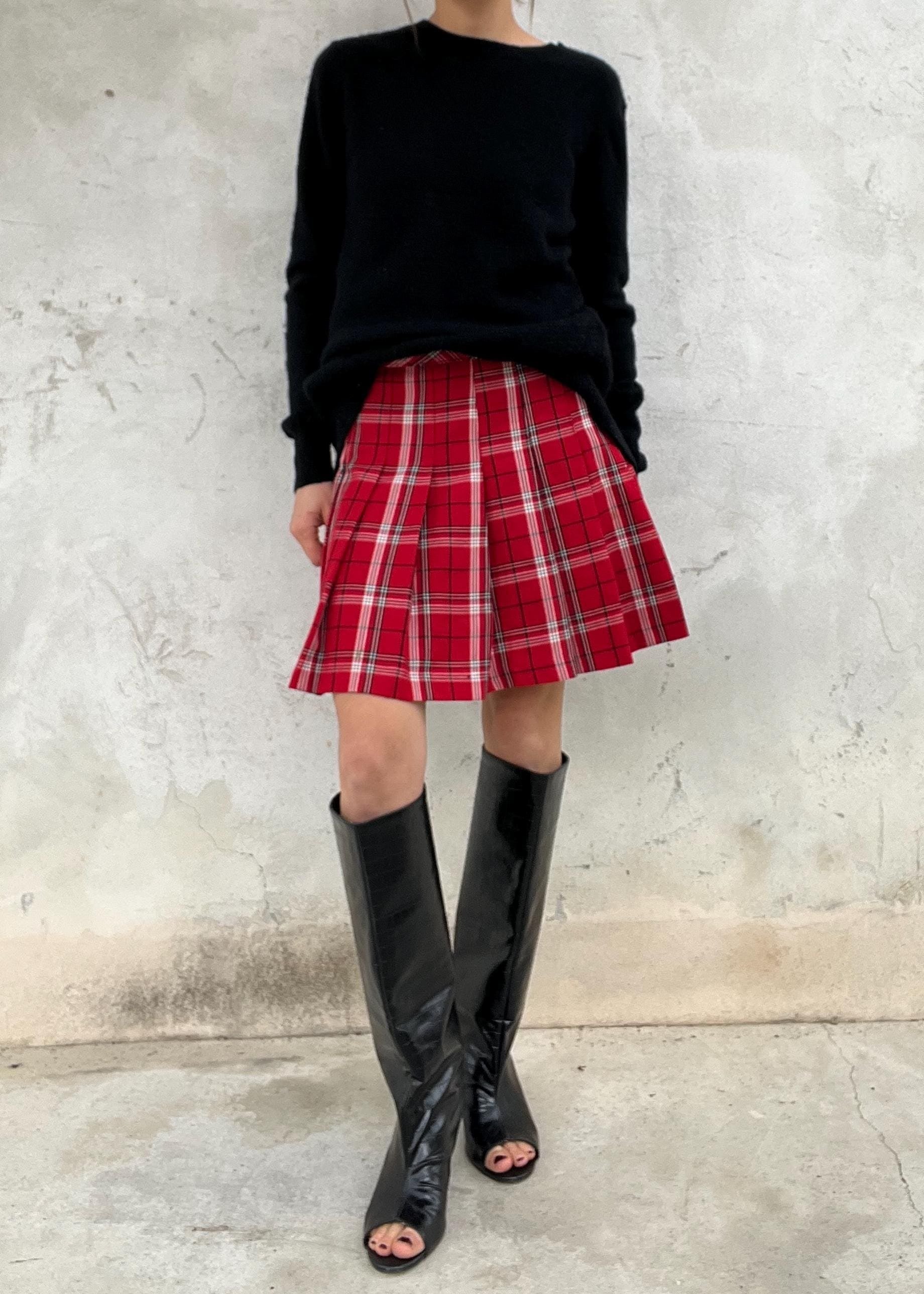 Mini gonna rossa tartan a pieghe