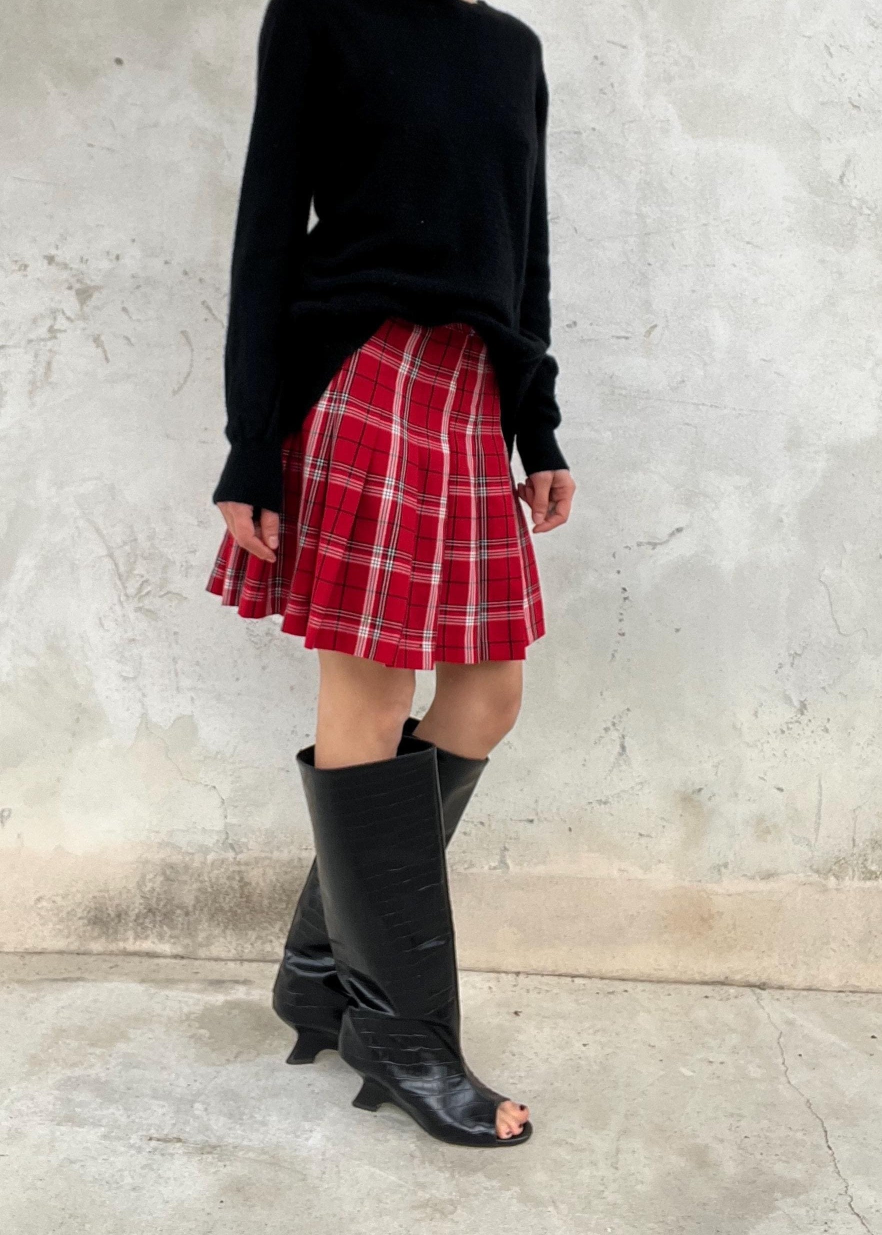 Mini gonna rossa tartan a pieghe