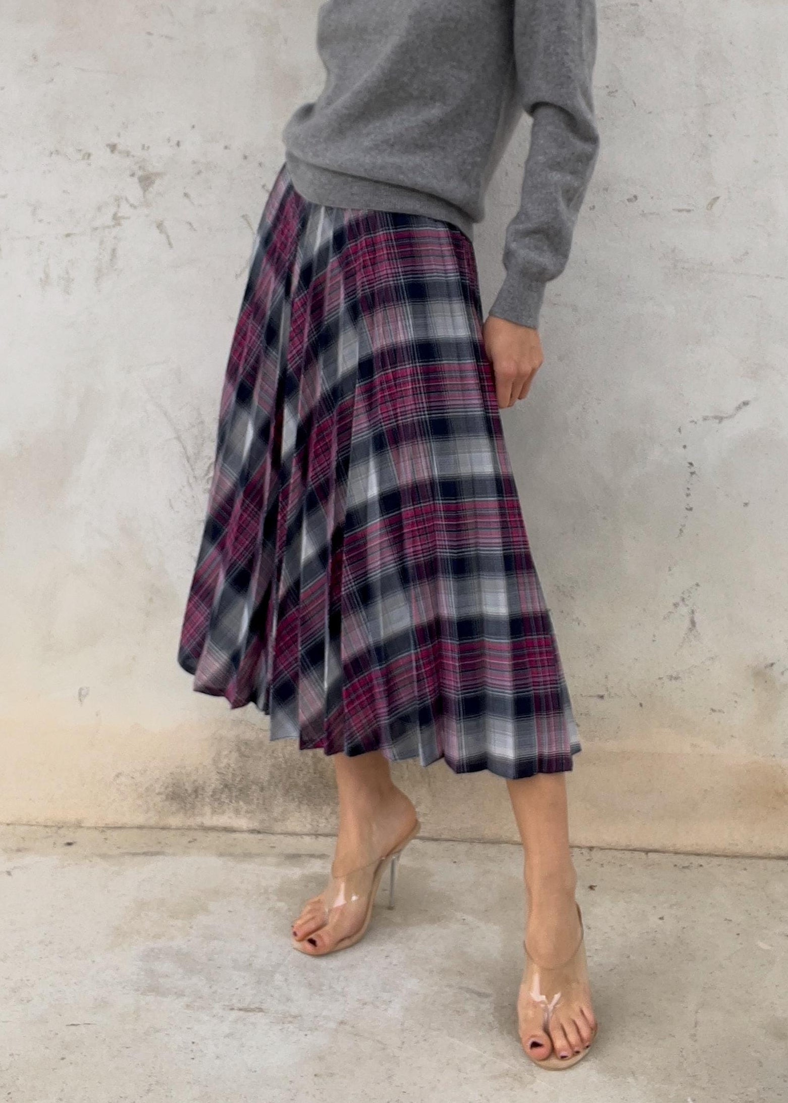 Gonna plissé grigio-fucsia