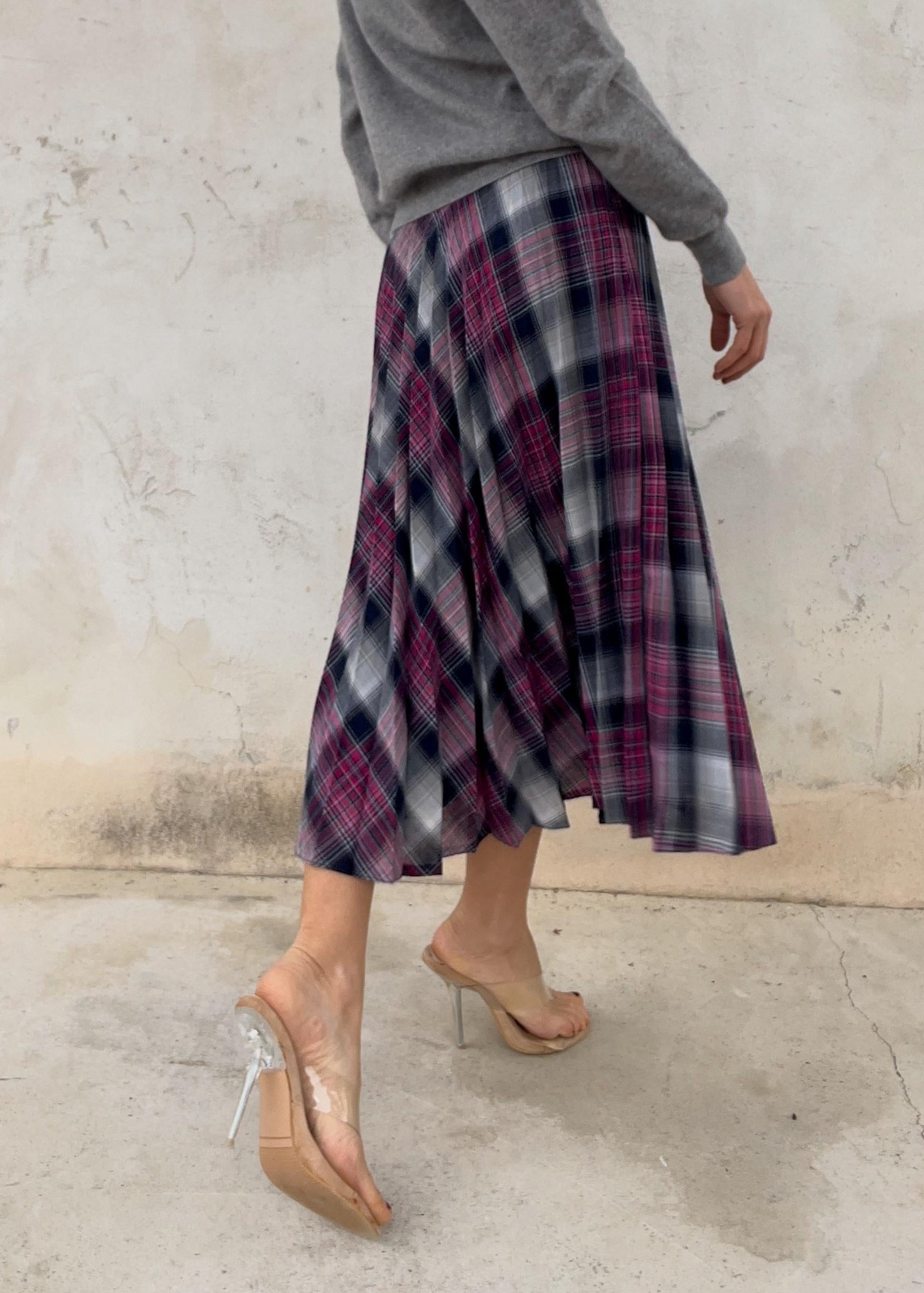 Gonna plissé grigio-fucsia