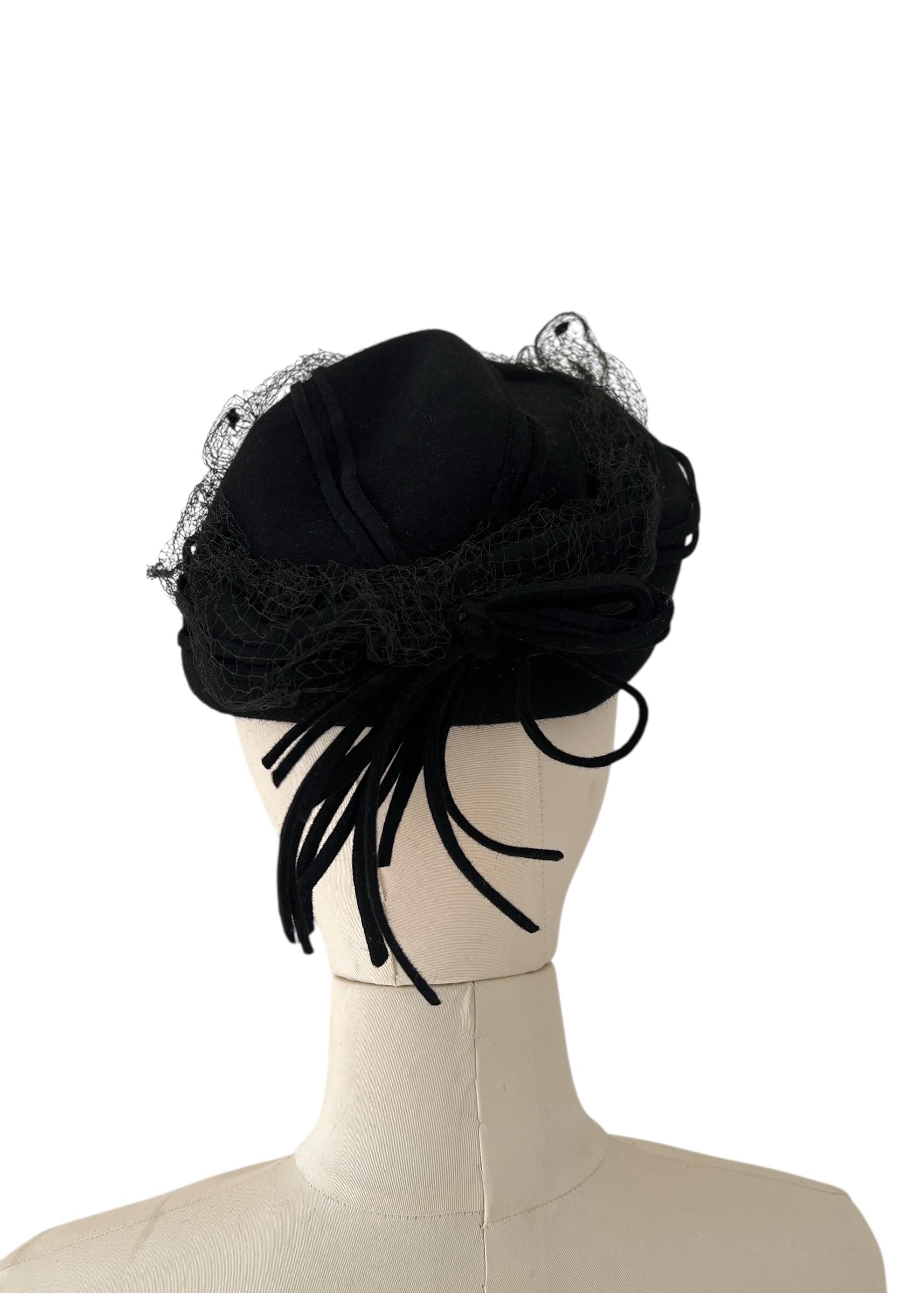 Cappello in lana nero vintage anni '50