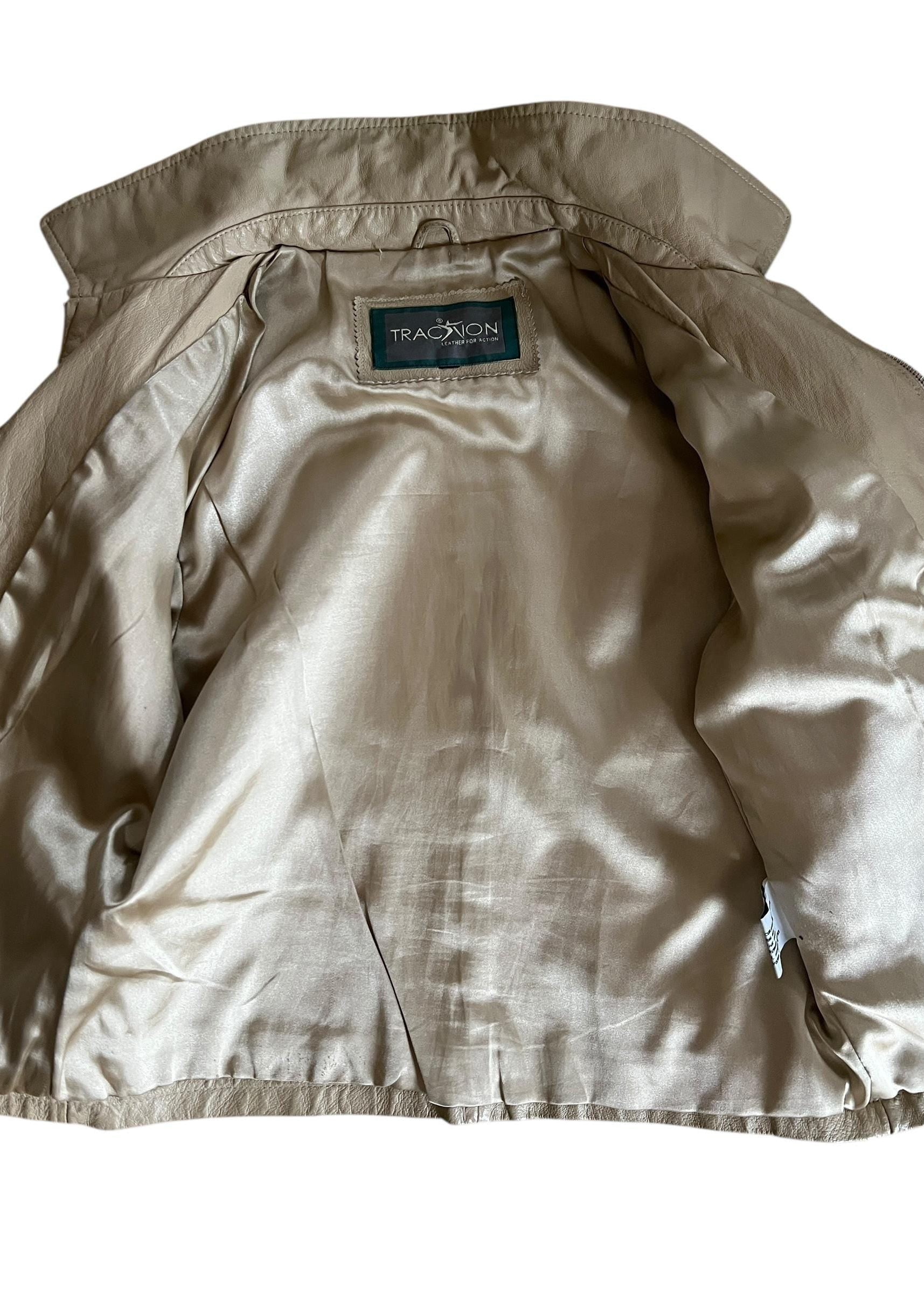 Giacca boxy in pelle beige