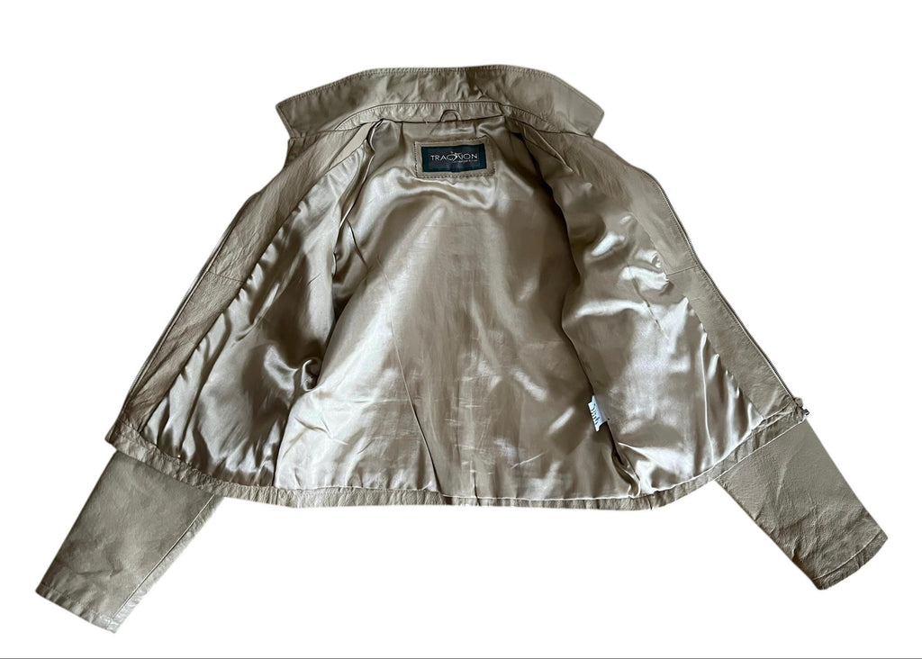 Giacca boxy in pelle beige