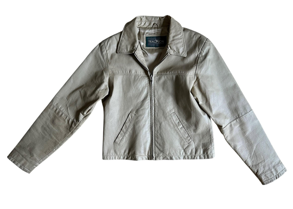 Giacca boxy in pelle beige
