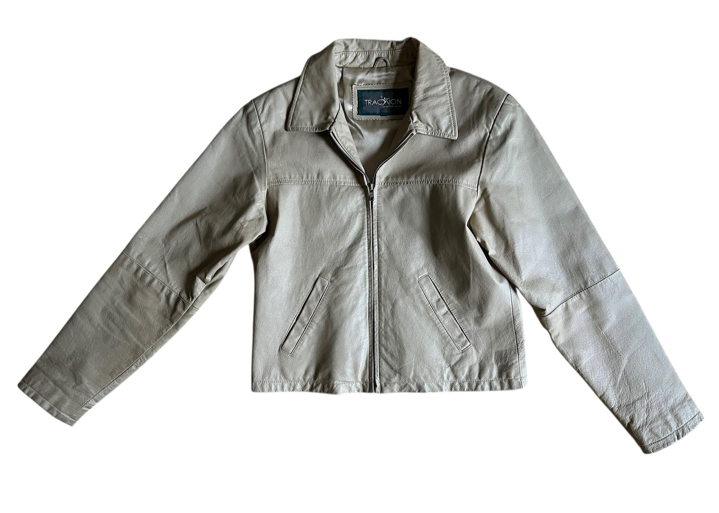 Giacca boxy in pelle beige