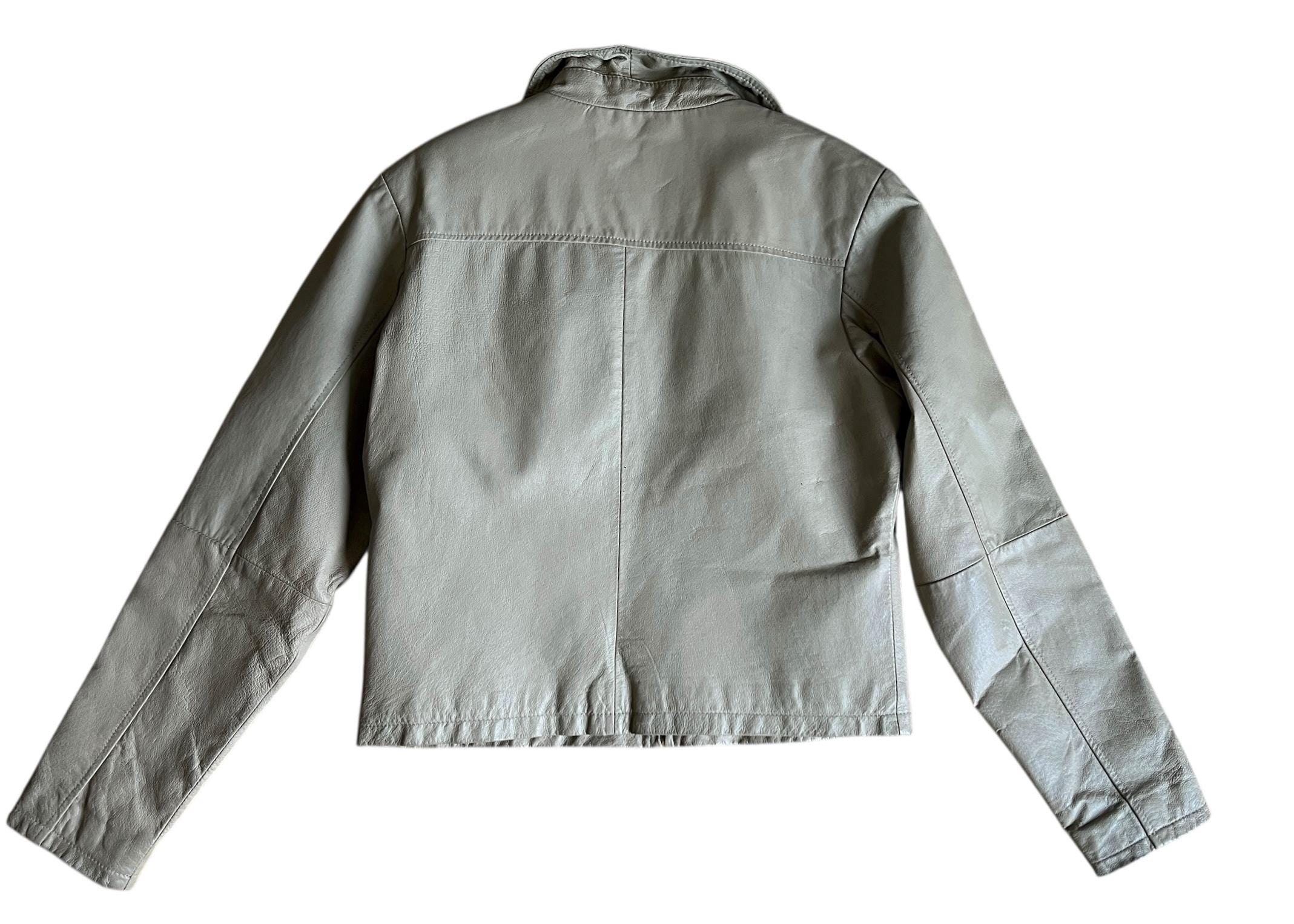Giacca boxy in pelle beige